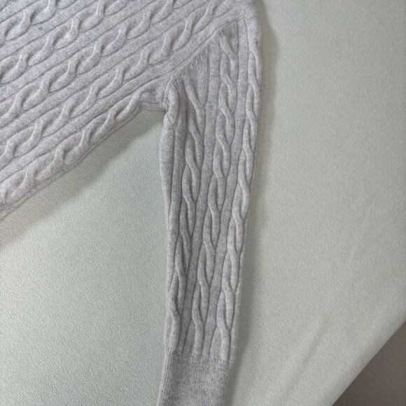 Bloomingdale's 2 Ply Cashmere Cable Knit Cardigan Sweater Women Sz L Light Gray - Picture 6 of 9